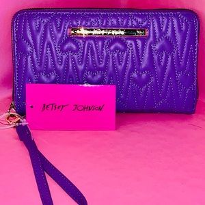 Betsey Johnson Purple Quilted Heart Wristlet Wallet with Gold Plate